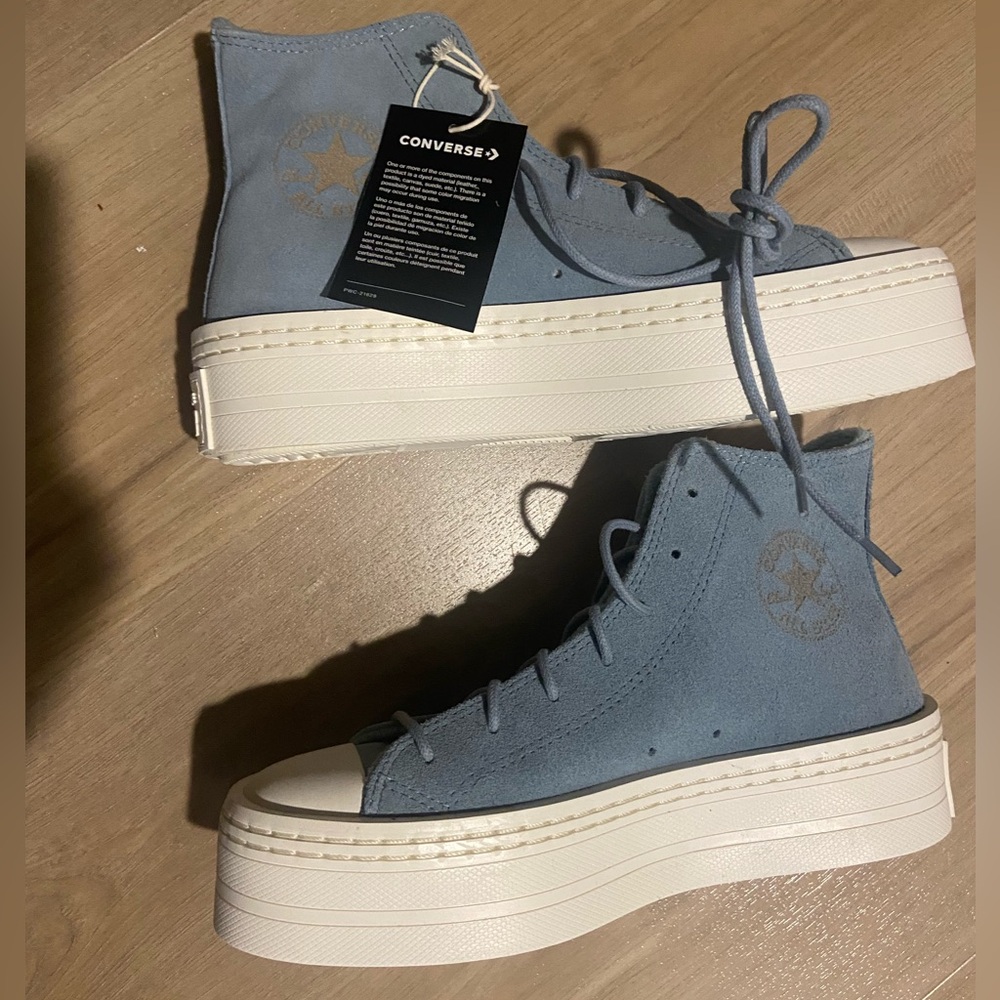 Platform Blue Suede Chuck Taylor High Tops